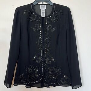 R&M Richards Black Embellished Sequin Outerwear Evening Jacket